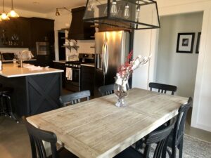 view of a dining area and kitchen countertops