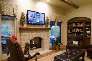 fireplace interior with tv and living room area