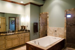 bathroom interior with bathtub and sink area