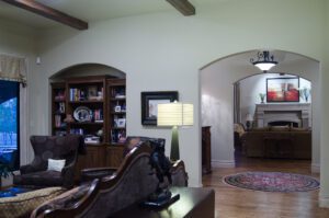 living area interior with the view of the fireplace