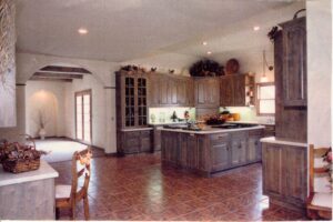 A tiled floor in the kitchen.